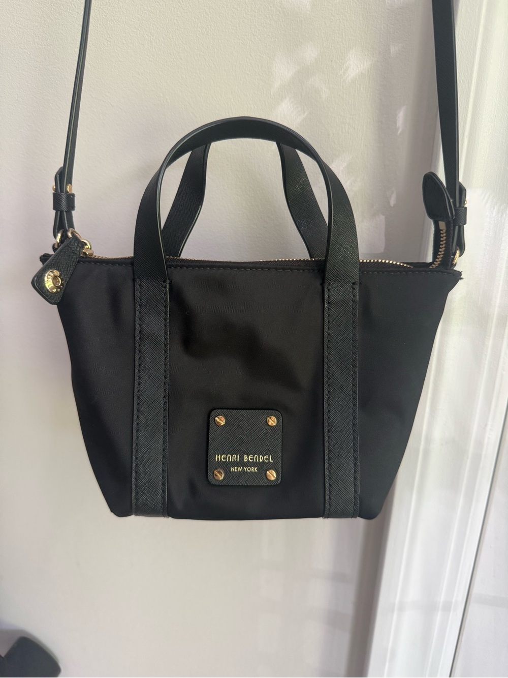 henri bendel Black Nylon Mini Tote Crossbody with Gold Hardware